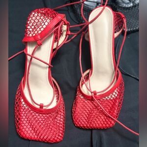 Elegant Red Women's Lace-Up Heels